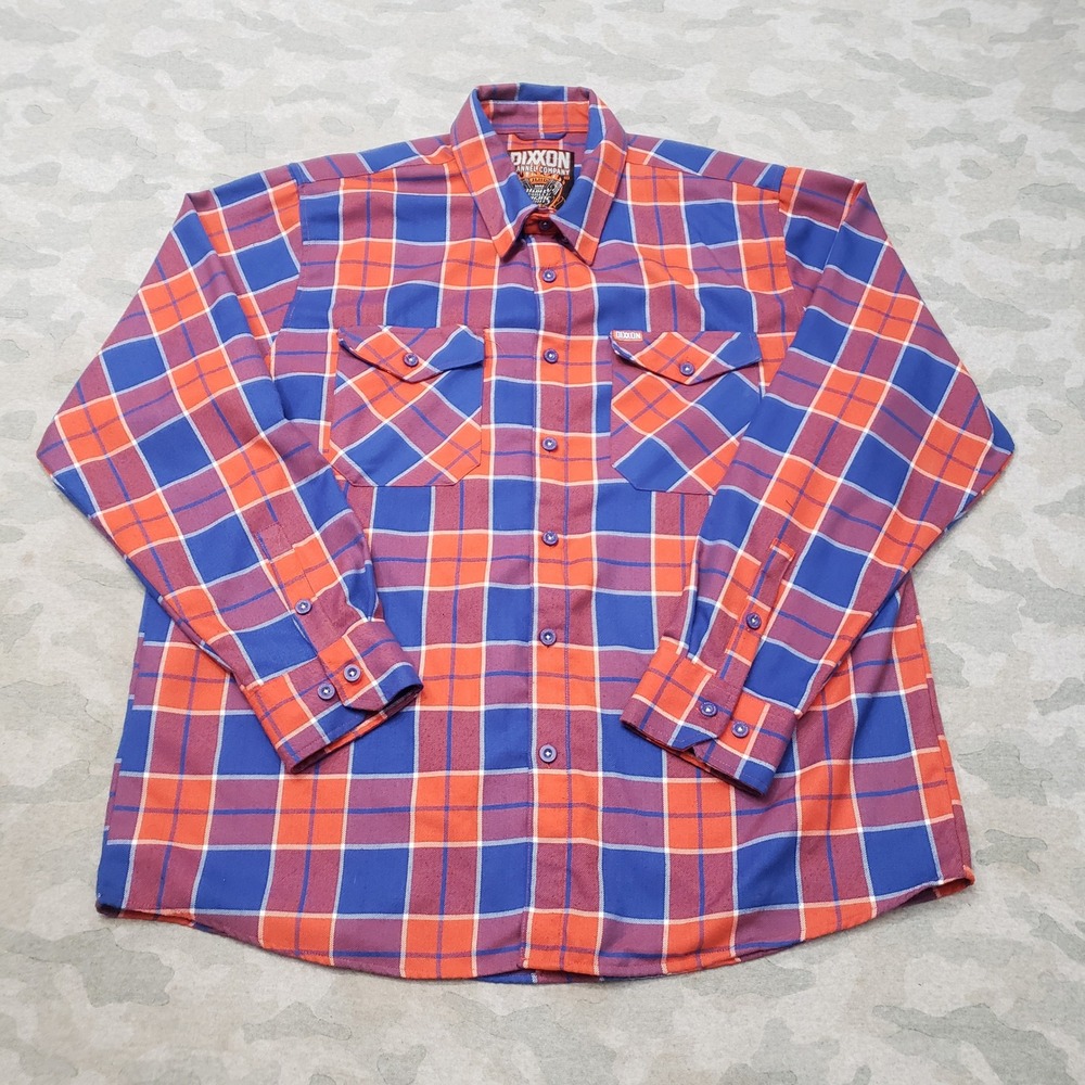 Dixxon Flannel Shirt Mens 2XL Blue Orange Hot Harley Nights Plaid Long Sleeve